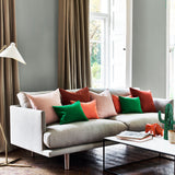 Grey sofa & colourful cushions in Juno - a plain fabric.
