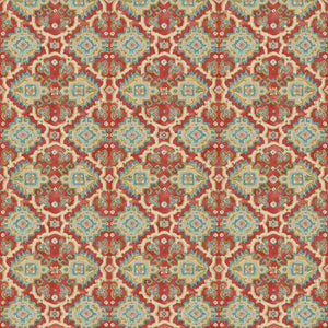 Printed velvet fabric with an oriental geometric design in multicolours, for upholstery and curtain use