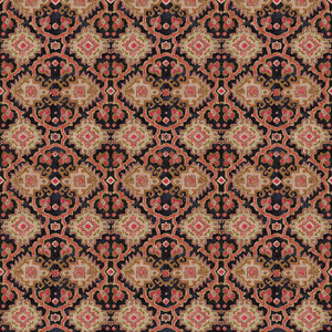 Printed velvet fabric with an oriental geometric design in multicolours, for upholstery and curtain use