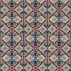 Printed velvet fabric with an oriental geometric design in multicolours, for upholstery and curtain use