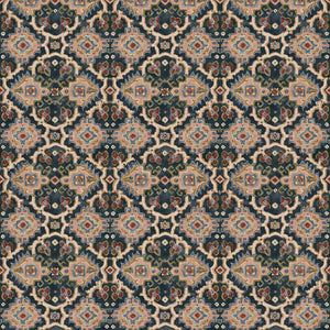 Printed velvet fabric with an oriental geometric design in multicolours, for upholstery and curtain use