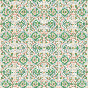 Printed velvet fabric with an oriental geometric design in multicolours, for upholstery and curtain use