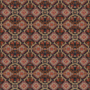 Printed velvet fabric with an oriental geometric design in multicolours, for upholstery and curtain use