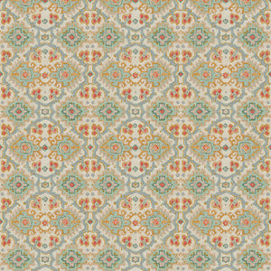 Printed velvet fabric with an oriental geometric design in multicolours, for upholstery and curtain use