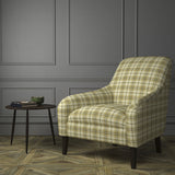 Chair upholstered in a luxury Scottish cream and neutral wool tartan upholstery fabric
