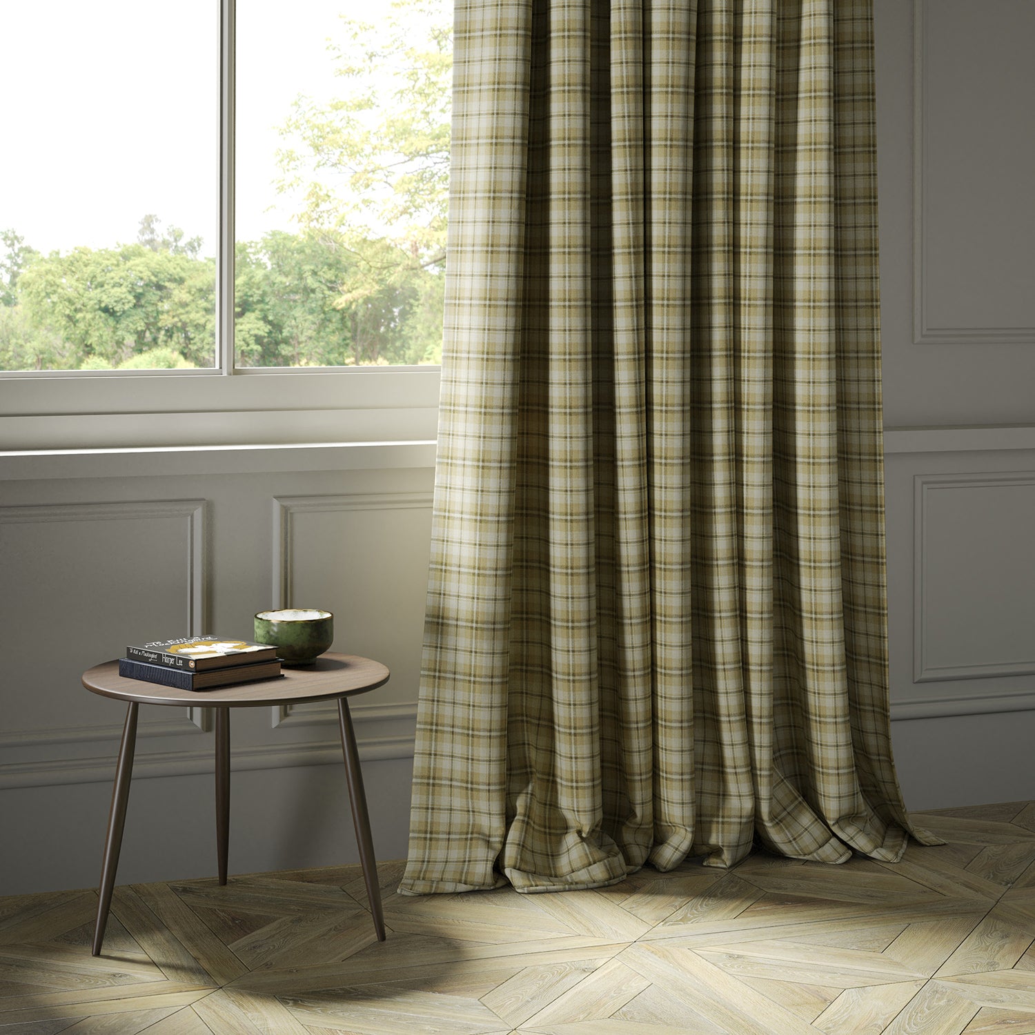 Curtains in a luxury Scottish cream and neutral wool tartan fabric