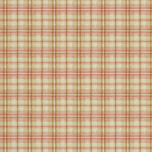 Fabric swatch of a luxury Scottish red and cream wool tartan fabric suitable for curtains and upholstery