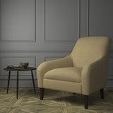 Chair upholstered in a luxury Scottish tan coloured wool herringbone upholstery fabric