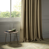 Curtains in a luxury Scottish tan coloured wool herringbone fabric