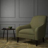 Chair upholstered in a khaki Scottish wool herringbone fabric