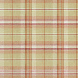 Fabric swatch of a beige and red Scottish wool plaid check fabric for curtains and upholstery