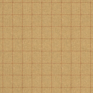 Fabric swatch of a beige Scottish wool windowpane check fabric for curtains and upholstery