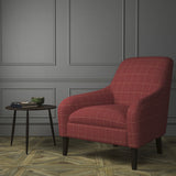 Chair upholstered in a red Scottish wool windowpane check fabric