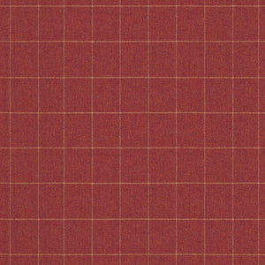 Fabric swatch of a red Scottish wool windowpane check fabric for curtains and upholstery