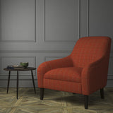 Chair upholstered in a red Scottish wool windowpane check fabric