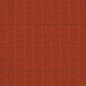 Fabric swatch of a red Scottish wool windowpane check fabric for curtains and upholstery