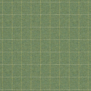 Fabric swatch of a green Scottish wool windowpane check fabric for curtains and upholstery
