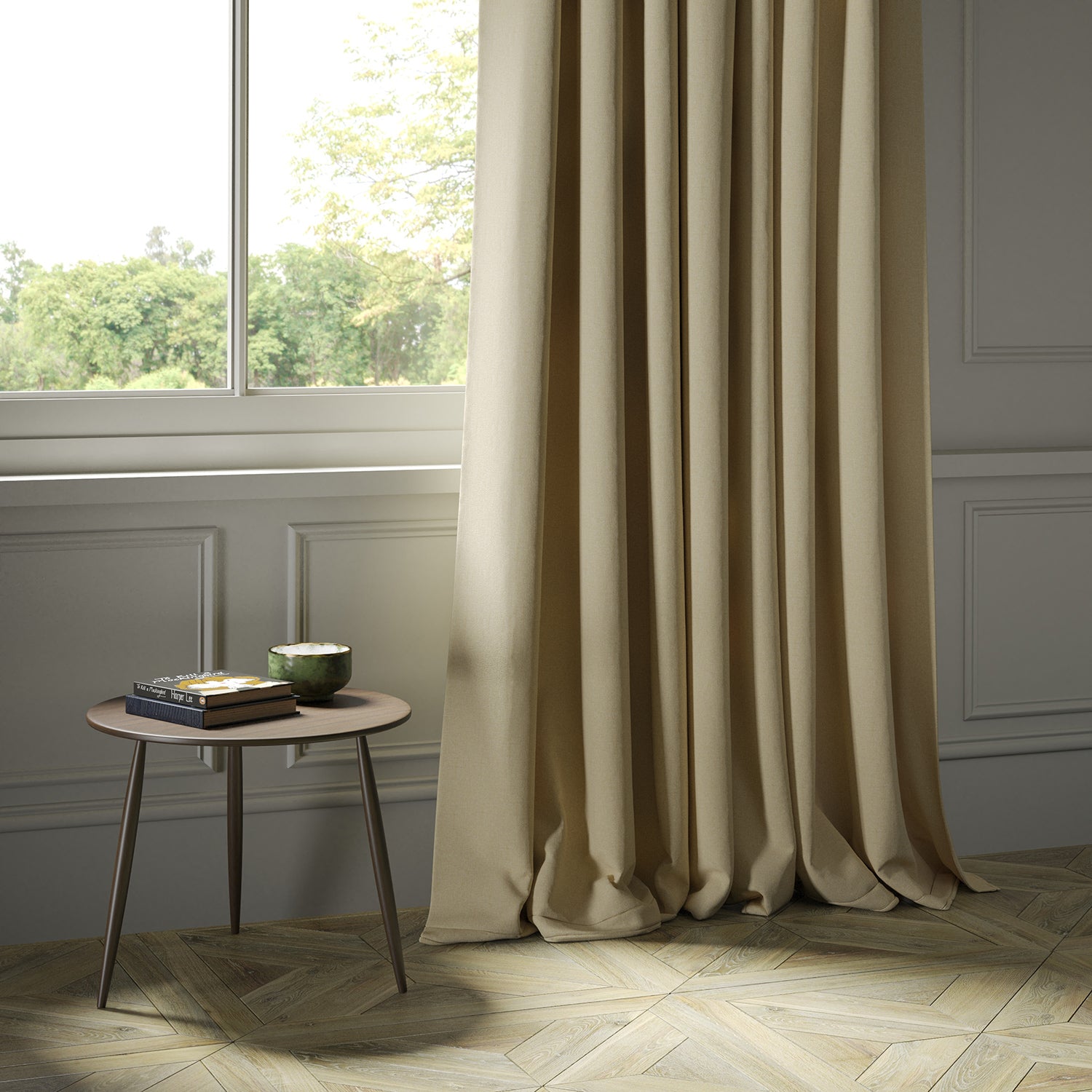 Curtains in a luxury Scottish plain cream wool fabric