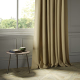 Curtains in a luxury Scottish plain golden coloured wool fabric