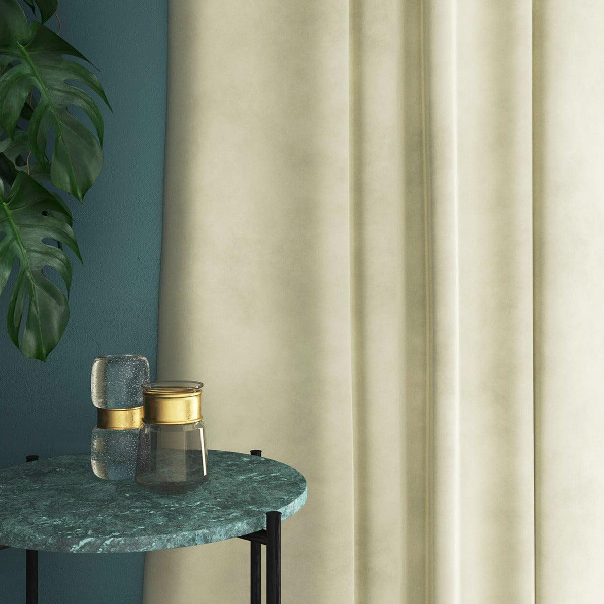 Velvet curtain in cream
