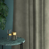 Grey velvet curtains with a stain resistant finish
