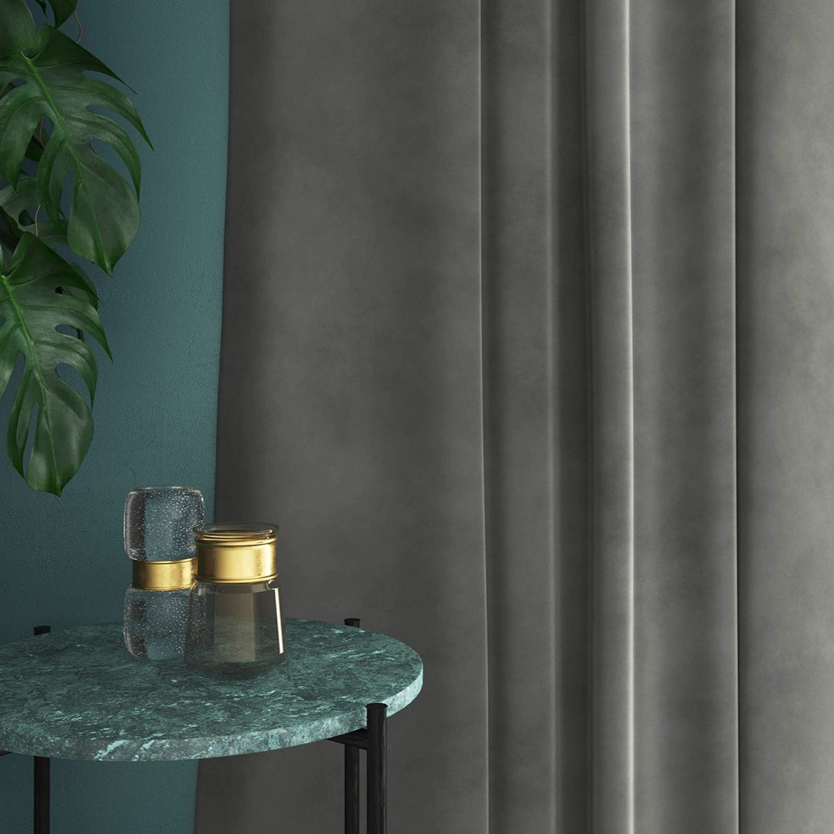 Velvet curtain in grey