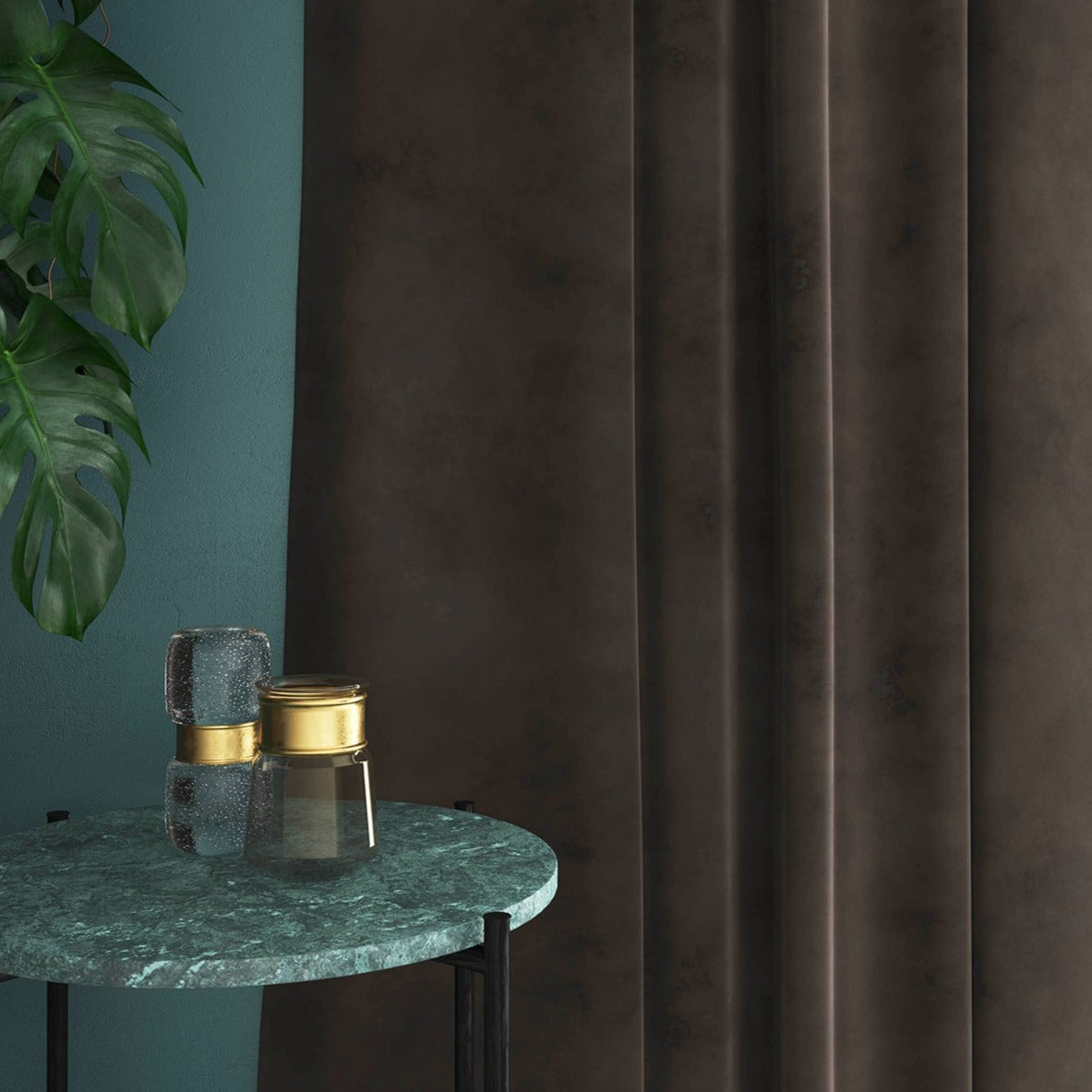 Velvet curtain in brown