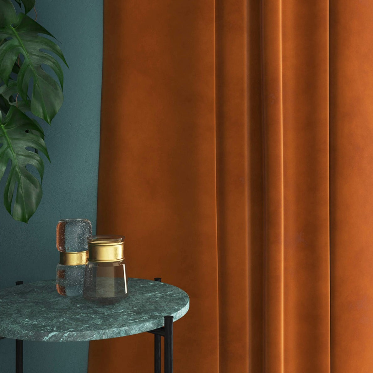 Velvet curtain in orange