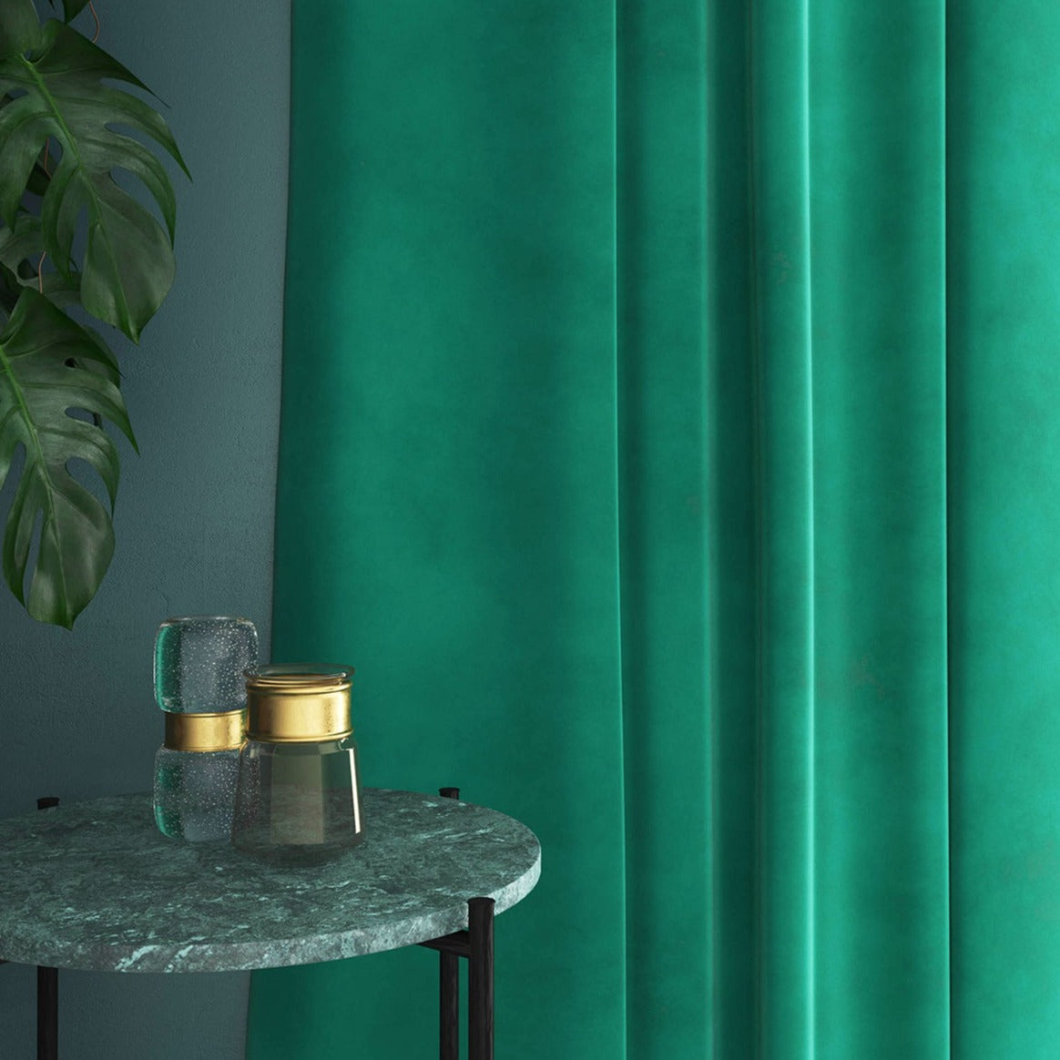 Velvet curtain in green