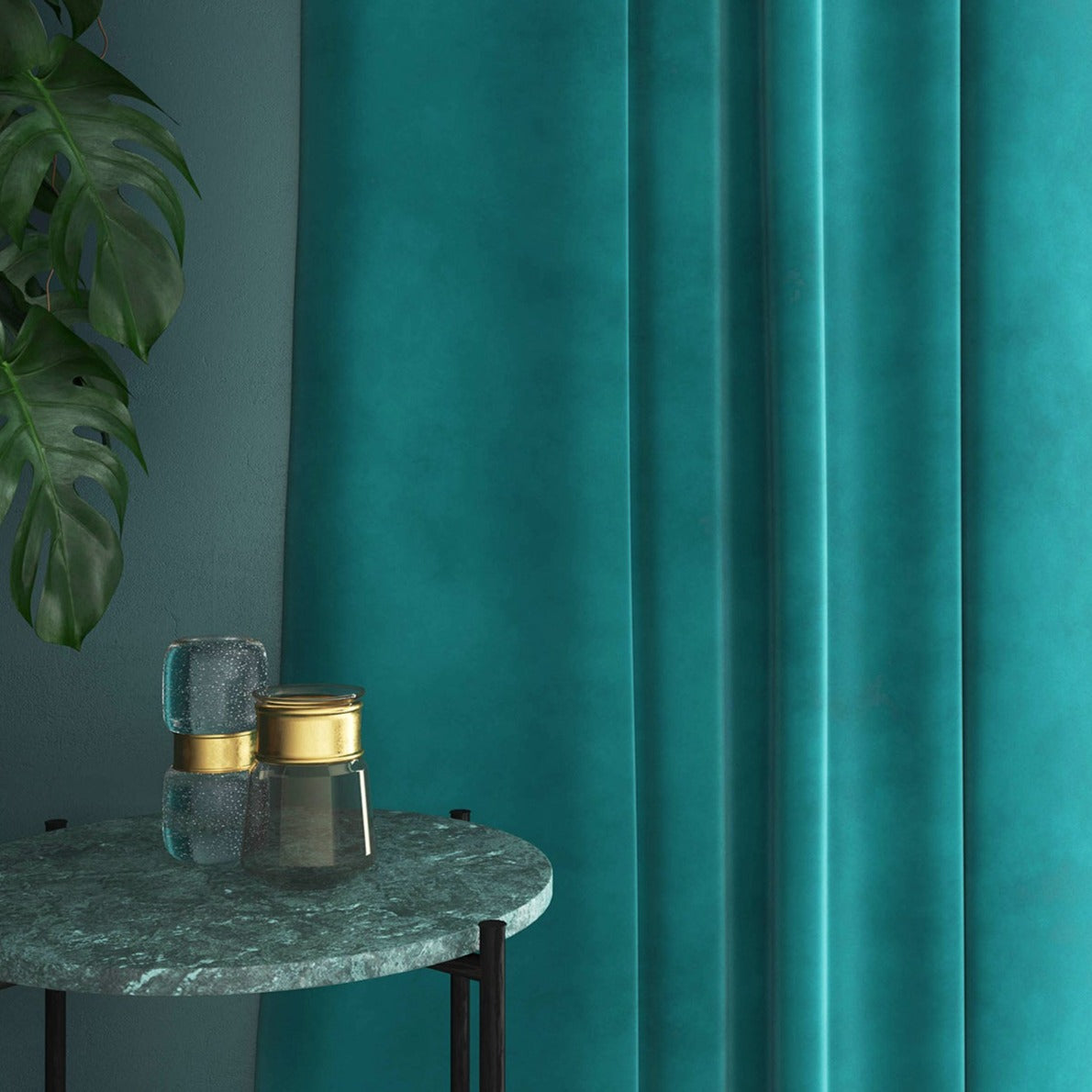 Velvet curtain in blue