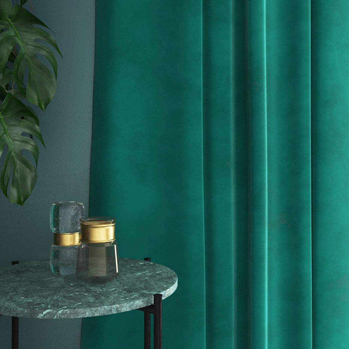 Velvet curtain in blue