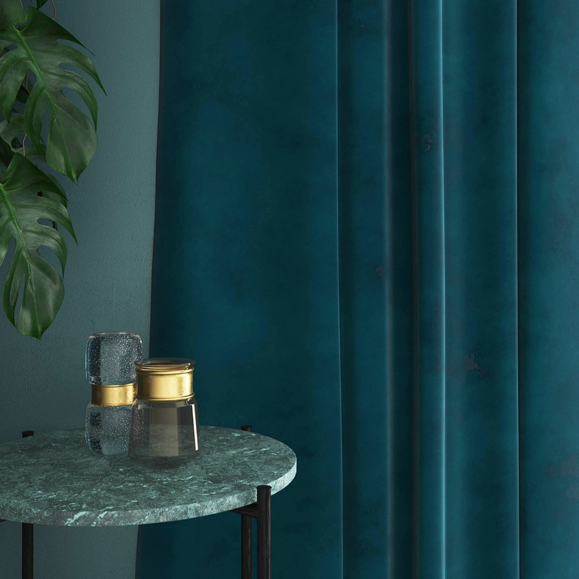 Velvet curtain in blue