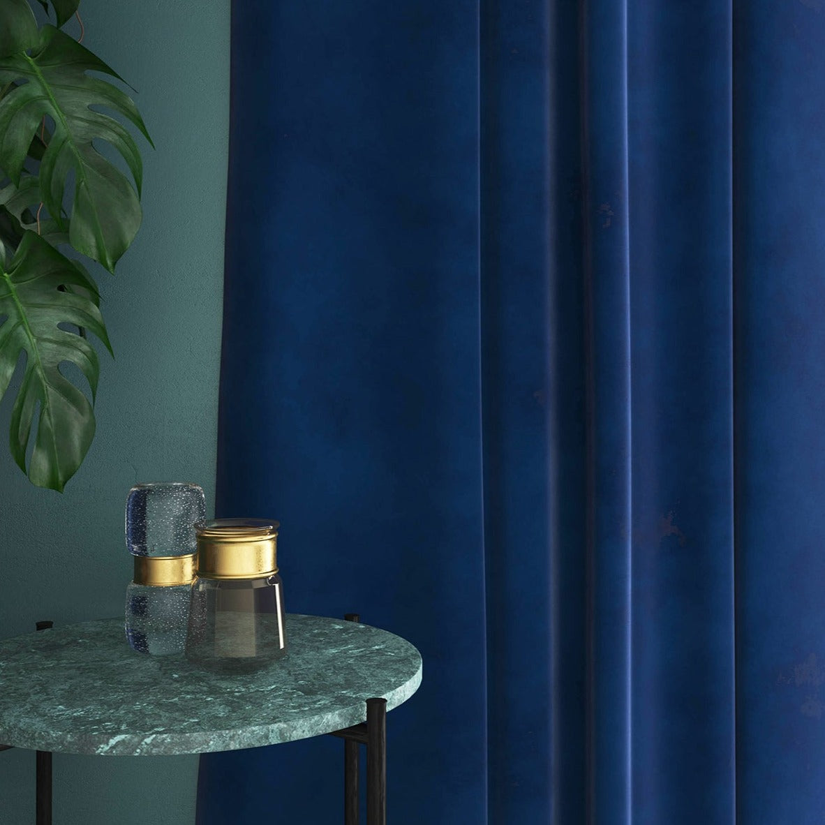 Velvet curtain in blue