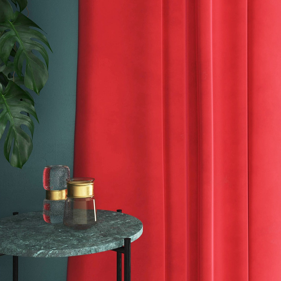 Velvet curtain in red
