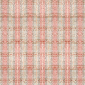Wool fabric with red and neutral colour palette and light woven large damask design.