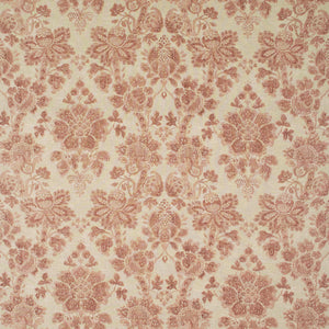 Fabric swatch of a light red floral damask fabric for curtains and upholstery