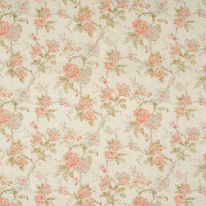 Fabric swatch of a light coloured vintage inspired floral design fabric for curtains and upholstery
