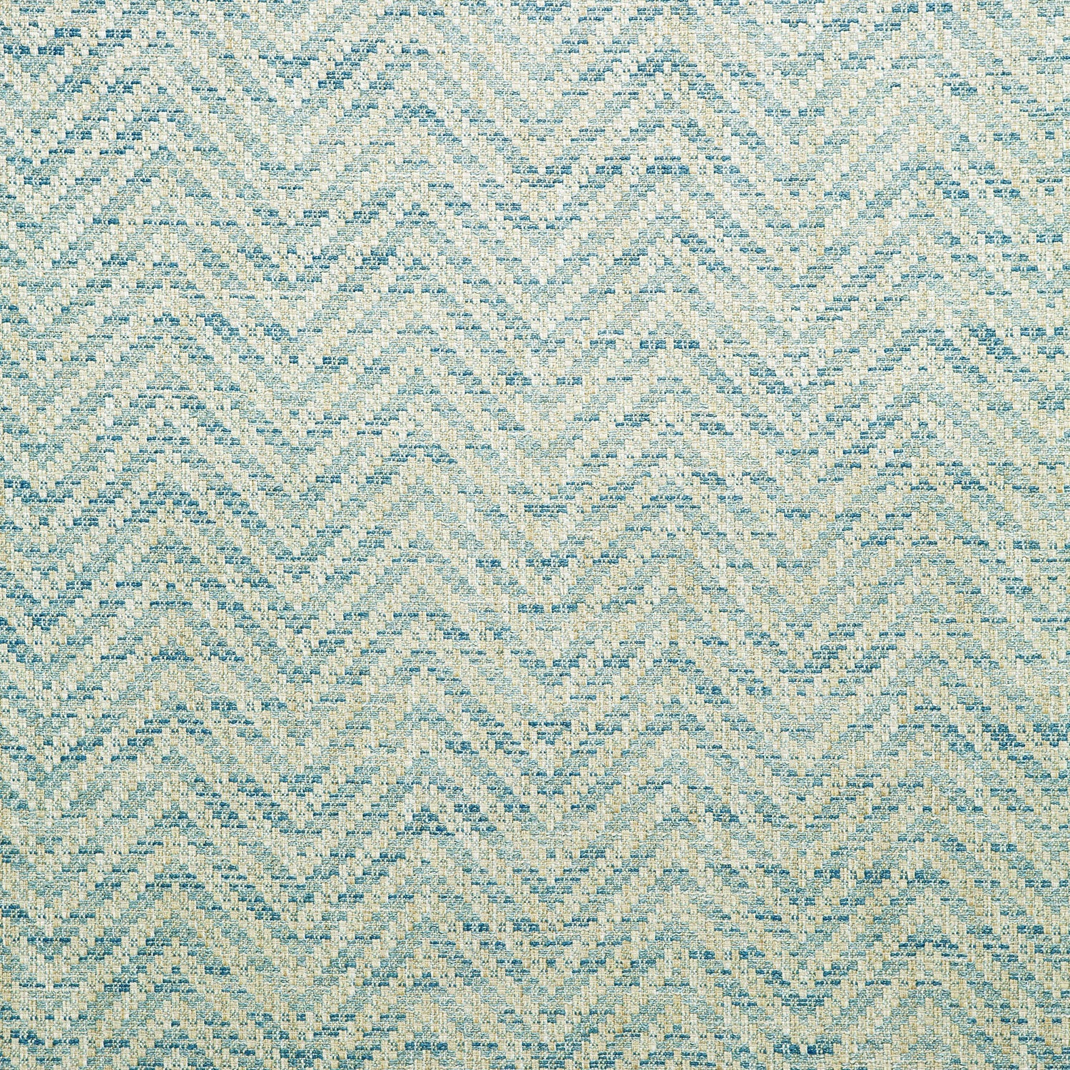 Fabric swatch of a light blue herringbone weave fabric for curtains and upholstery