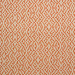 Fabric swatch of a orange and neutral geometric weave fabric for curtains and upholstery