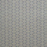 Fabric swatch of a indigo and neutral geometric weave fabric for curtains and upholstery