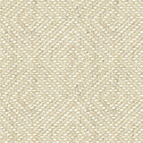 Cream fabric suitable for curtains and upholstery with a white woven geometric design