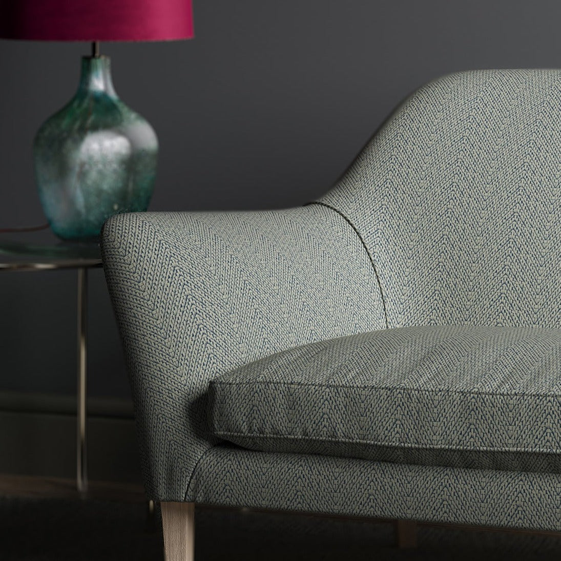 Sofa in design name Salta, colourway Azure from Tango Weaves.