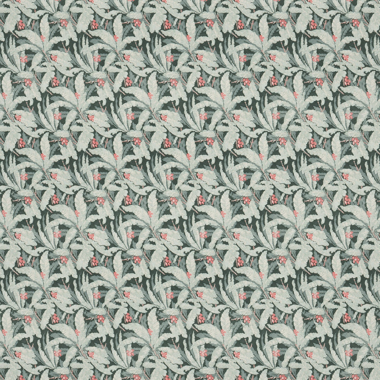 Tropical leaf print fabric for curtains and upholstery with blue and grey colours