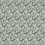 Tropical leaf print fabric for curtains and upholstery with blue and grey colours