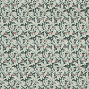 Tropical leaf print fabric for curtains and upholstery with blue and grey colours