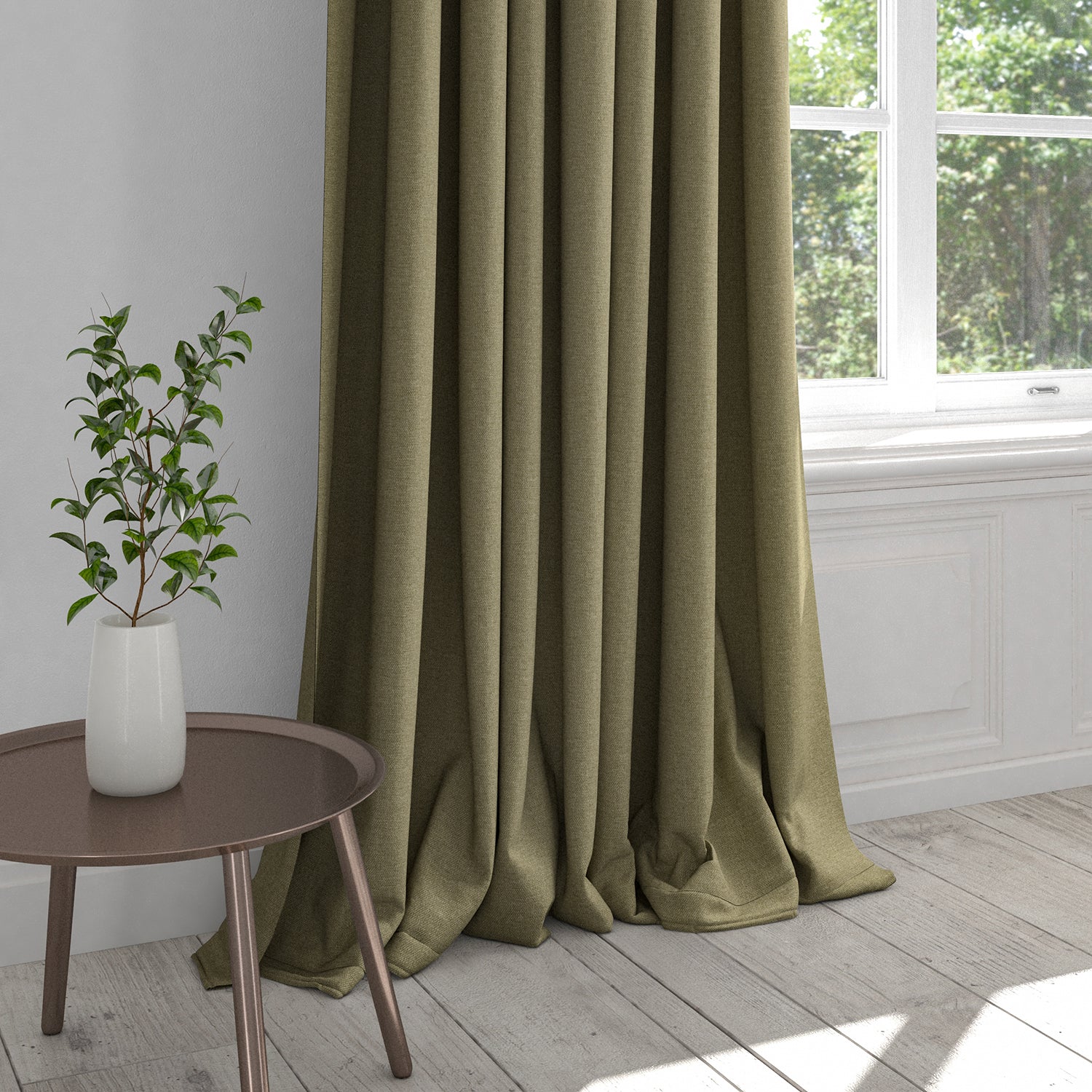 Curtain in a dark neutral plain cotton fabric