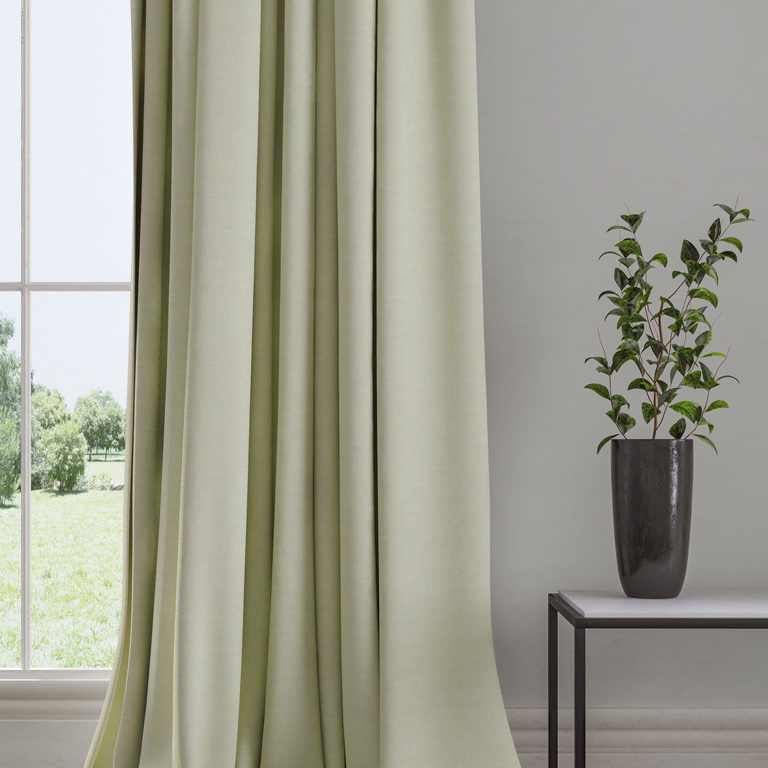 Curtain in a plain fabric, colour Bone.