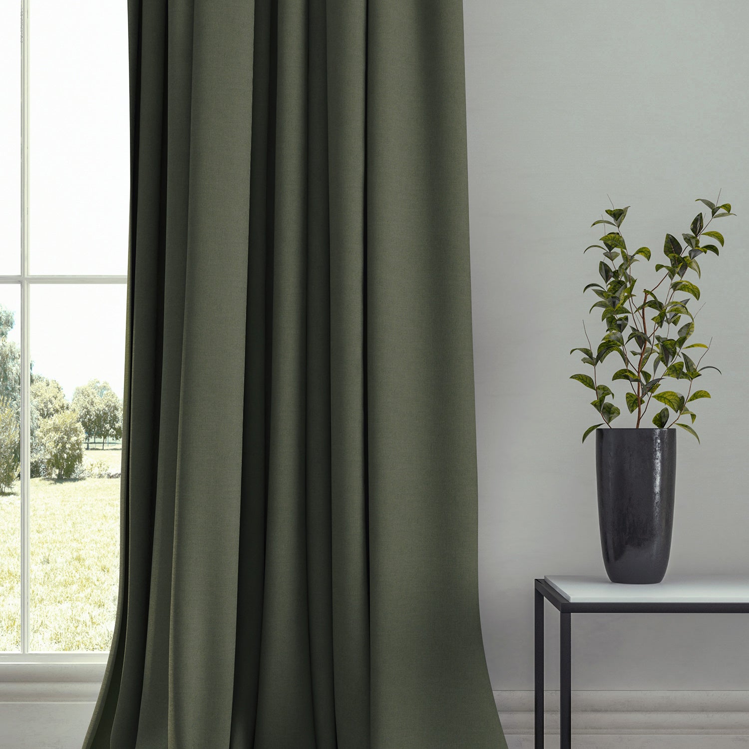 Curtain in a plain fabric, colour Sage.