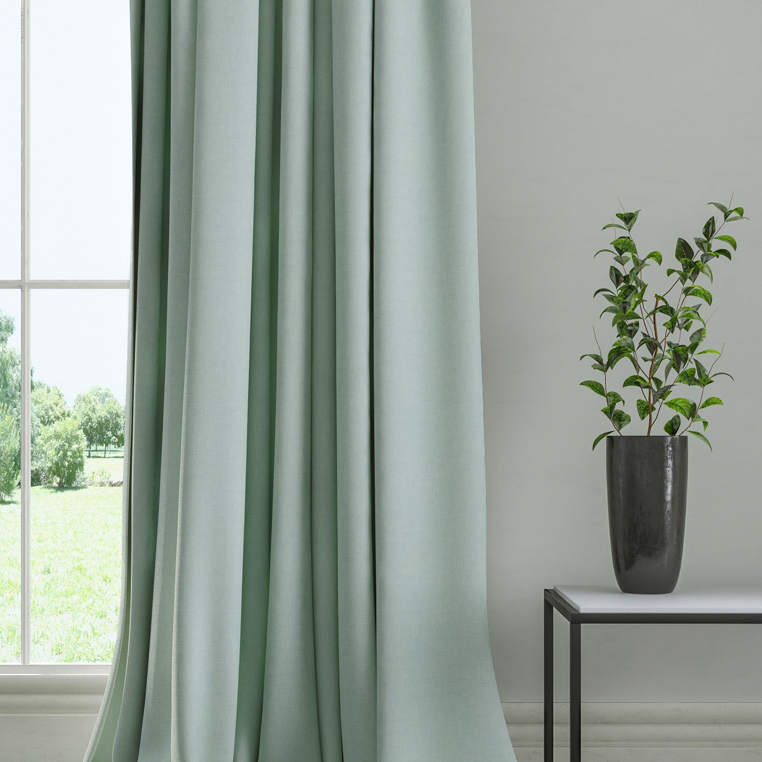 Curtain in a plain fabric, colour Ice.
