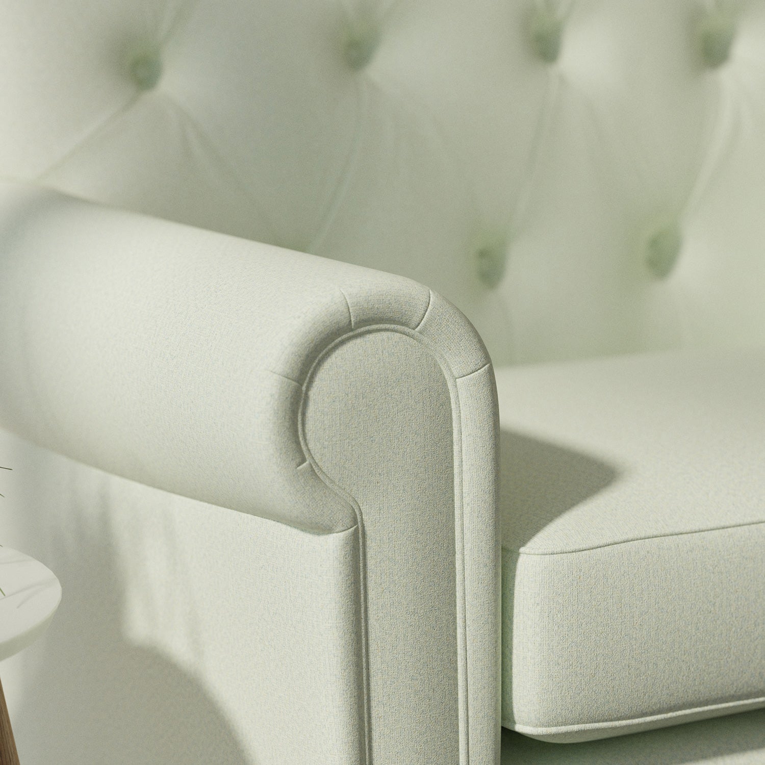 Sofa upholstered in a sky blue Scandi-style semi-plain upholstery fabric with a stain resistant finish